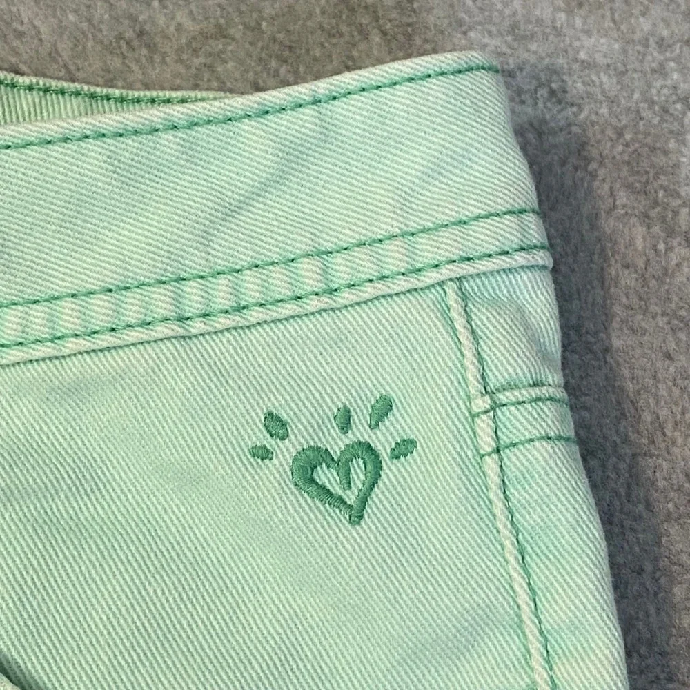 Justice‎ Denim Shorts Kids Girls 12.5 Mint Green Frayed Raw Hem Low Rise EUC